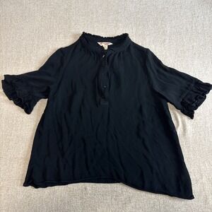 BROOKS BROTHERS Womens 1/4 Button Top Black Ruffle Size 12